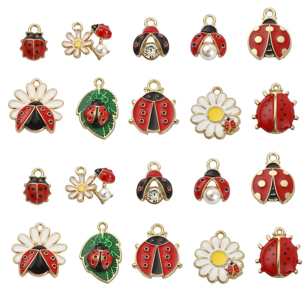 8732 50pcs Enamel Ladybug Charms Kawaii Animal Insect Charms Cartoon Red